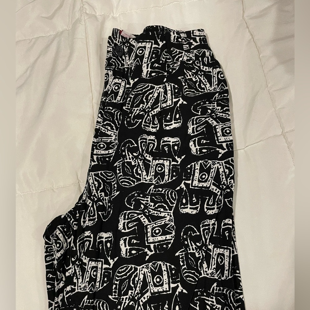 Black & white elephant print wide leg pants